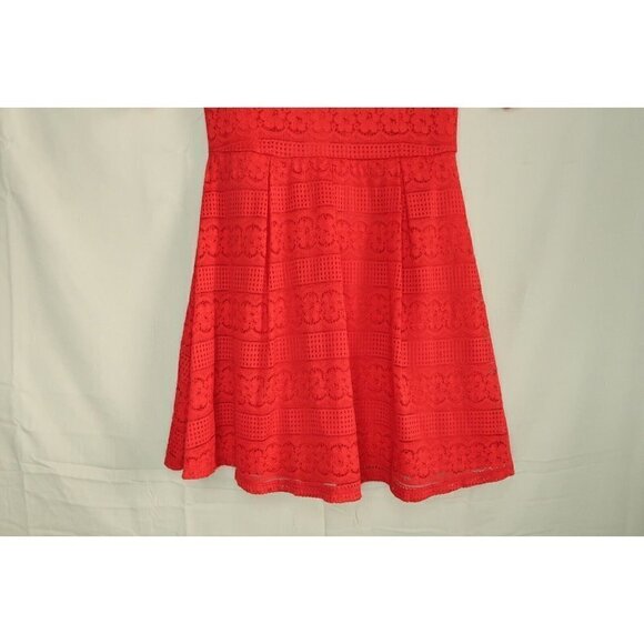 Copper Key Girls Dress Pleated Red Crocheted Short Sleeve Nylon Large - Picture 3 of 8